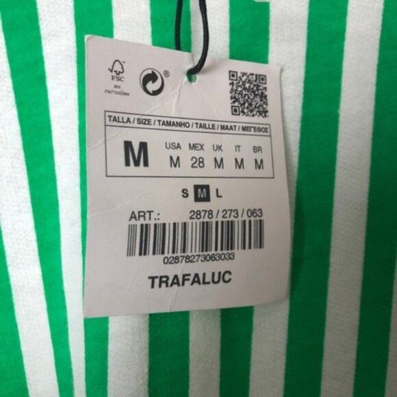 ZARA Womens Long Sleeve Lace Sweatshirt with Green & White Stripe - Picture 8 of 13